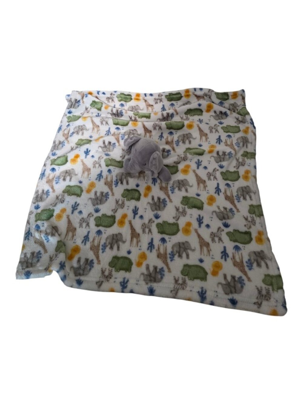Modern Baby Elephant Lovey Safari Animals Large 24x26 Inches Security Blanket